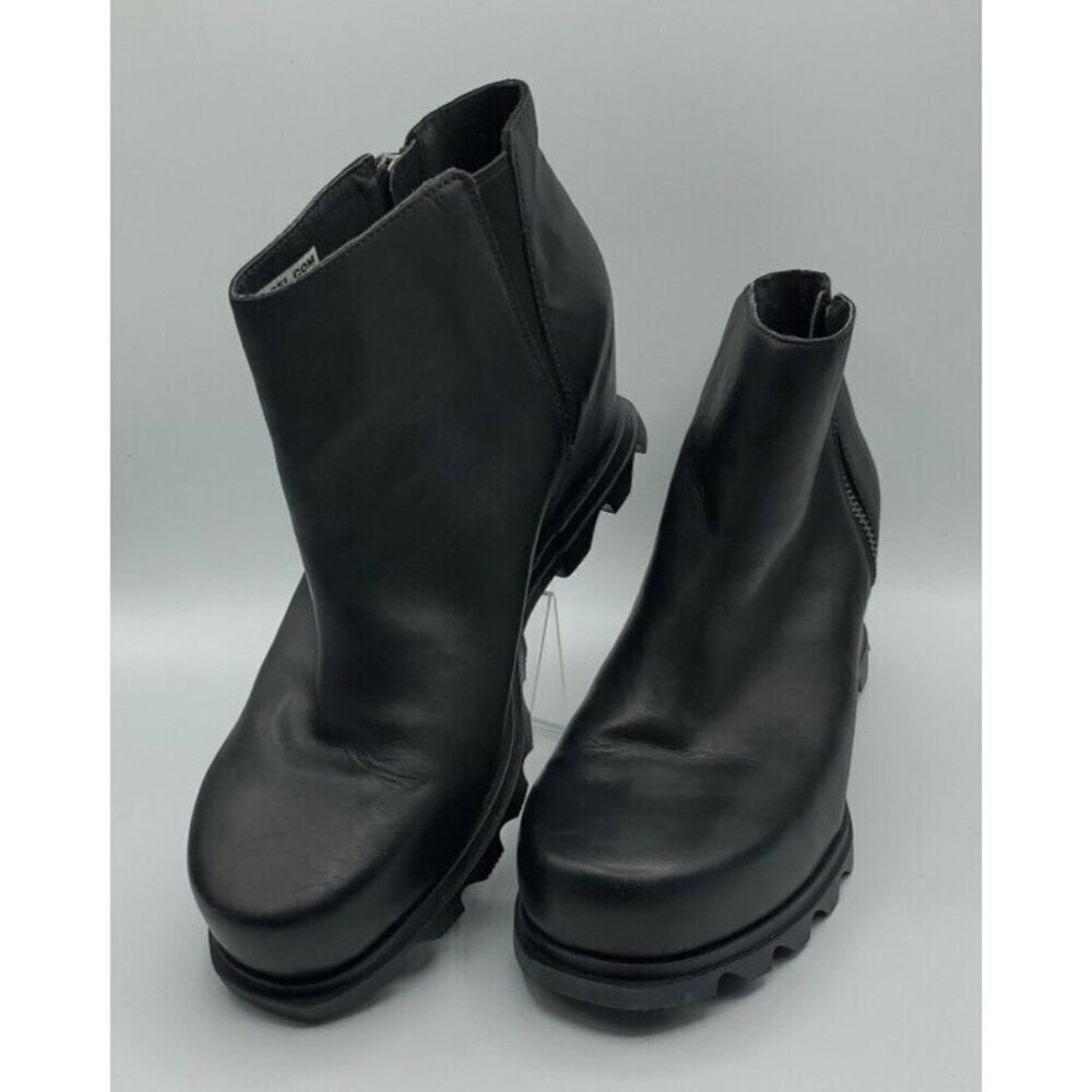 Sorel Women's Joan of Arctic Wedge III Zip Chelsea Boot Black Sea Salt Size 10